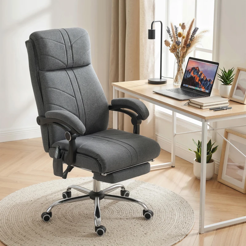 Vinsetto High Back Vibration Massage Office Chair with Footrest, Heated, Grey