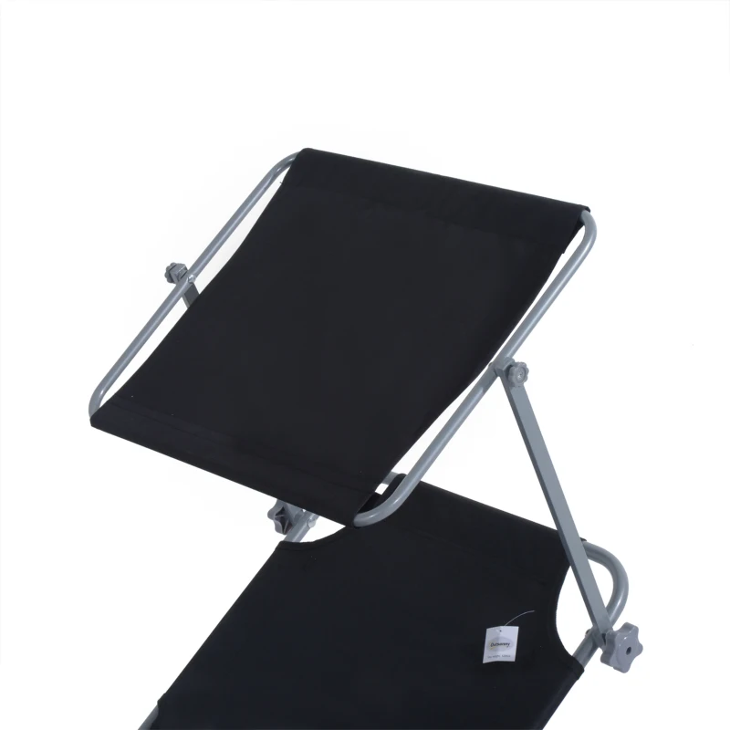 Outsunny Klapbare ligstoel met zonnescherm, verstelbare rugleuning, metalen frame, 187 x 58 x 36 cm, zwart