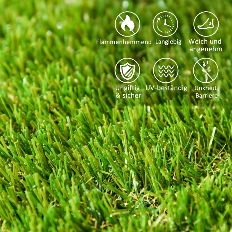 Outsunny Kunstgras, natuurgetrouw, met drainagefunctie, 11K vezels/m², 25mm hoogte, set van 10 stuks van 30x30cm, groen