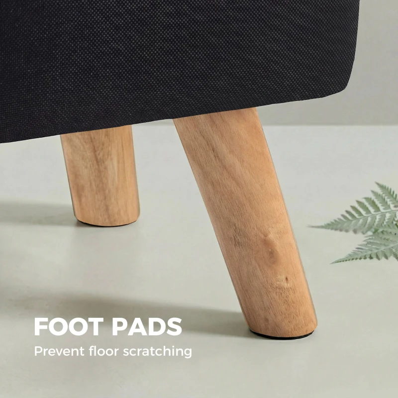 HOMCOM Linen-Look Square Padded Footstool - Black