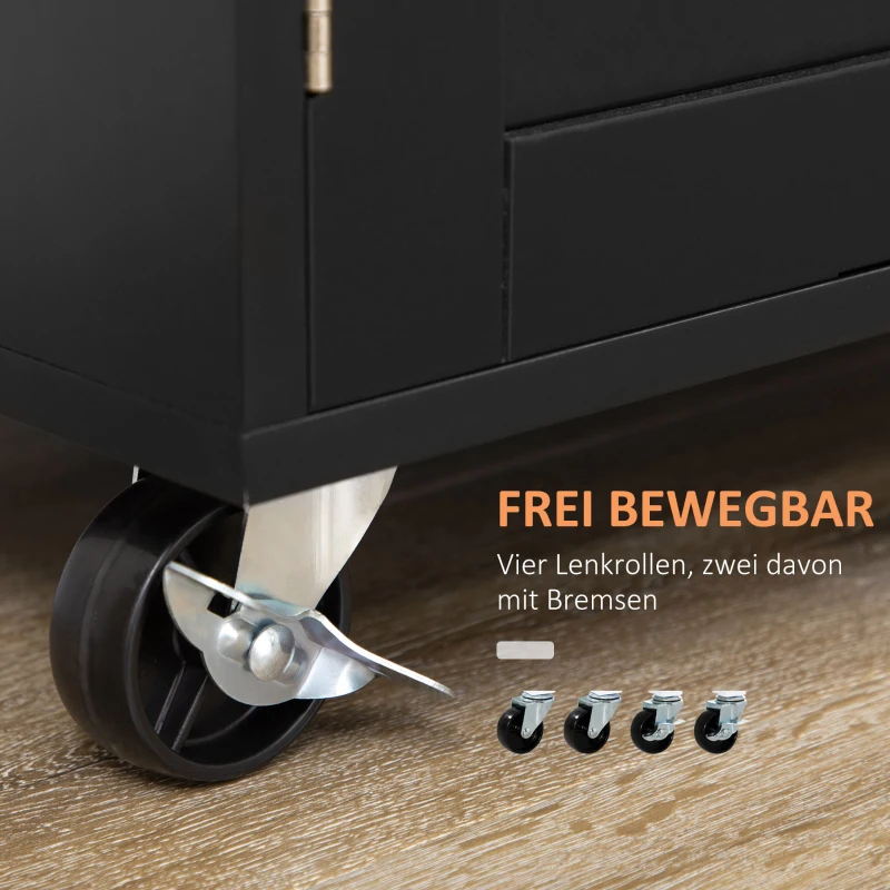 HOMCOM Keukentrolley Serveerwagen Keukenblok, 1 Kruidenrek, 1 Handdoekhouder, 109 cm x 40 cm x 89 cm, Zwart(m-5)
