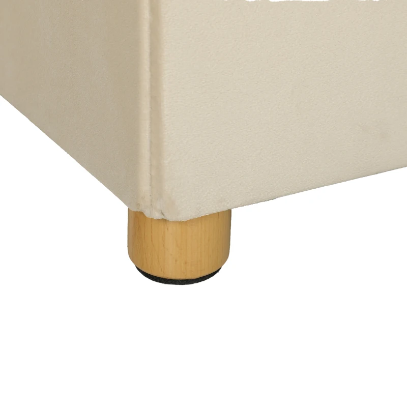 HOMCOM Velvet Upholstered Foldable Ottoman Footrest, Storage Ottoman Bench with Wood Legs for Living Room, Cream White