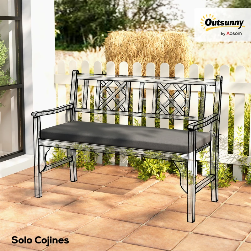 Outsunny Cojín para Banco de Jardín de 2 Plazas para Exterior con Funda Extraíble UPF 30+ Impermeable 110x46x6,5 cm Gris Oscuro