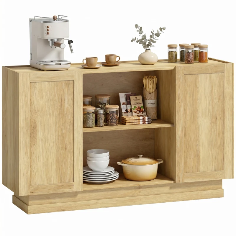 HOMCOM Sideboard Buffet Cabinet, 133 cm Storage Cabinet with 2 Open Shelves, 2 Cupboards and Soft Close Doors, Natural
