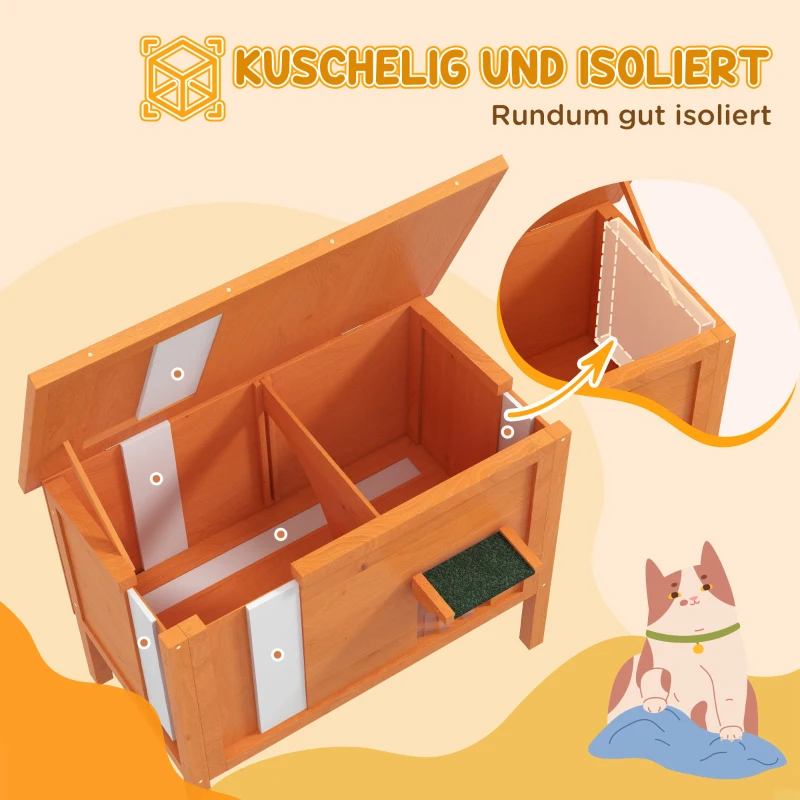 PawHut Buiten Kattenhuis Luxe Klein Weerbestendig met 1 Raam en 1 Ingang 85x50x68,5cm Oranje+Groen