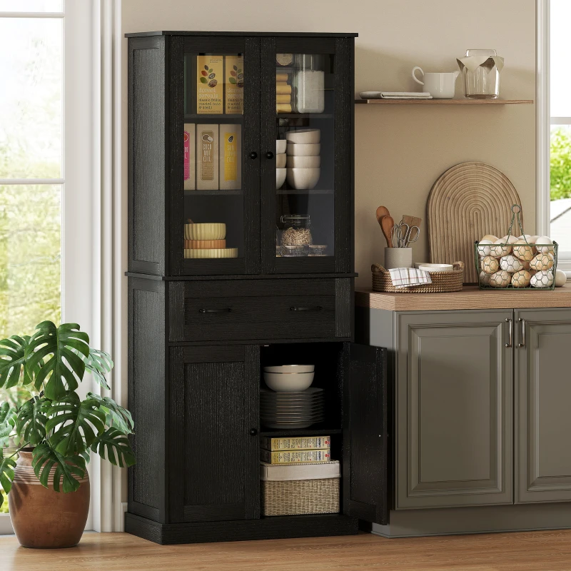 HOMCOM Keukenkast, buffet, acrylfront, lades, 76 x 40 x 182,5 cm, zwart