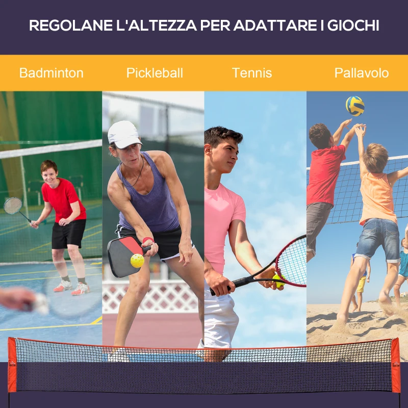 HOMCOM Rete Tennis e Badminton Portatile ad Altezza Regolabile con Borsa, Rossa e Nera