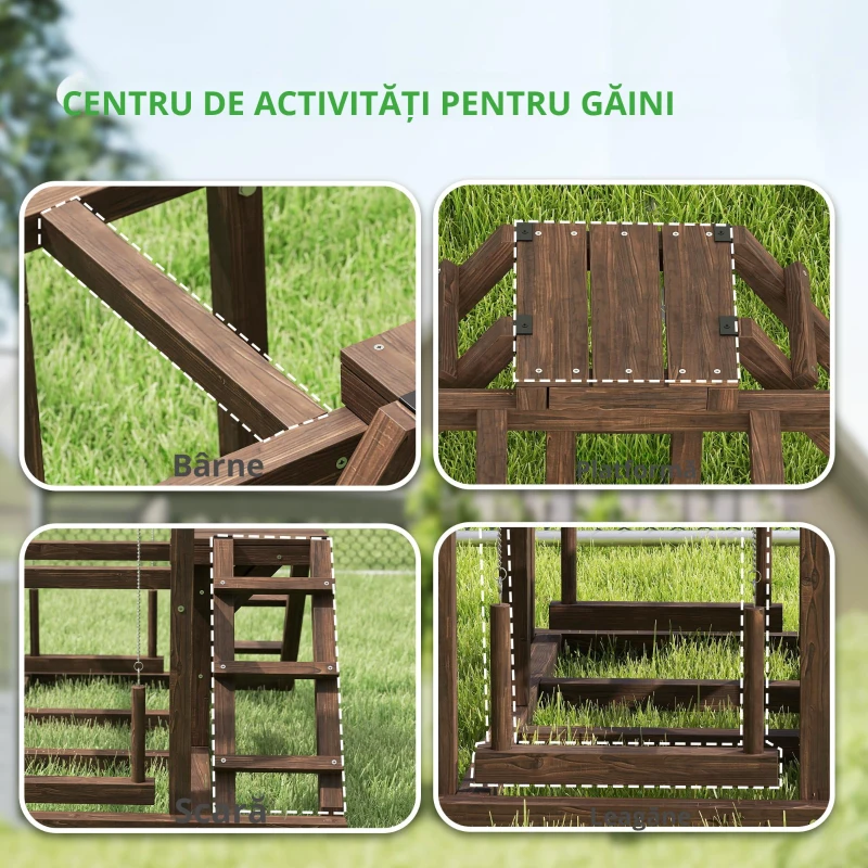 PawHut Suport pentru găini, bârne, rampe, leagăne, pentru 2-3 găini, lemn, maro