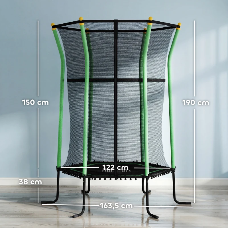 HOMCOM Trampolin für Kinder, 122 x 111 cm, mit Sicherheitsnetz, gepolstert, Stahl, belastbar bis 50 kg