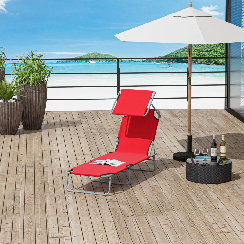 Outsunny Klapbare ligstoel met zonnescherm, verstelbare rugleuning, metalen frame, 187 x 58 x 36 cm, rood