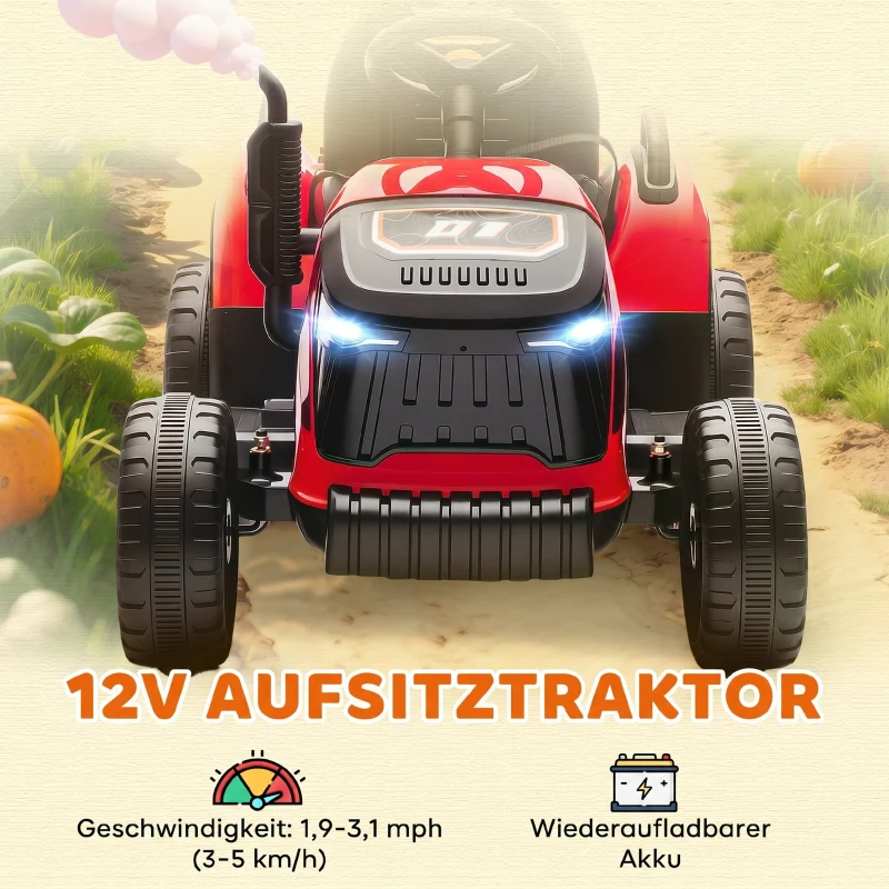 AIYAPLAY Elektrischer Kindertraktor, Aufsitz-Traktor mit Fernbedienung, Soft-Start, für Kinder im Alter von 3-8 Jahren, Rot
