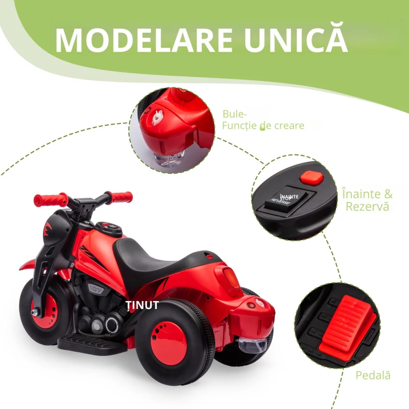AIYAPLAY Motocicletă electrică pentru copii, 6V cu muzică și bule, 2,5-3 km/h, pentru copii 2-5 ani