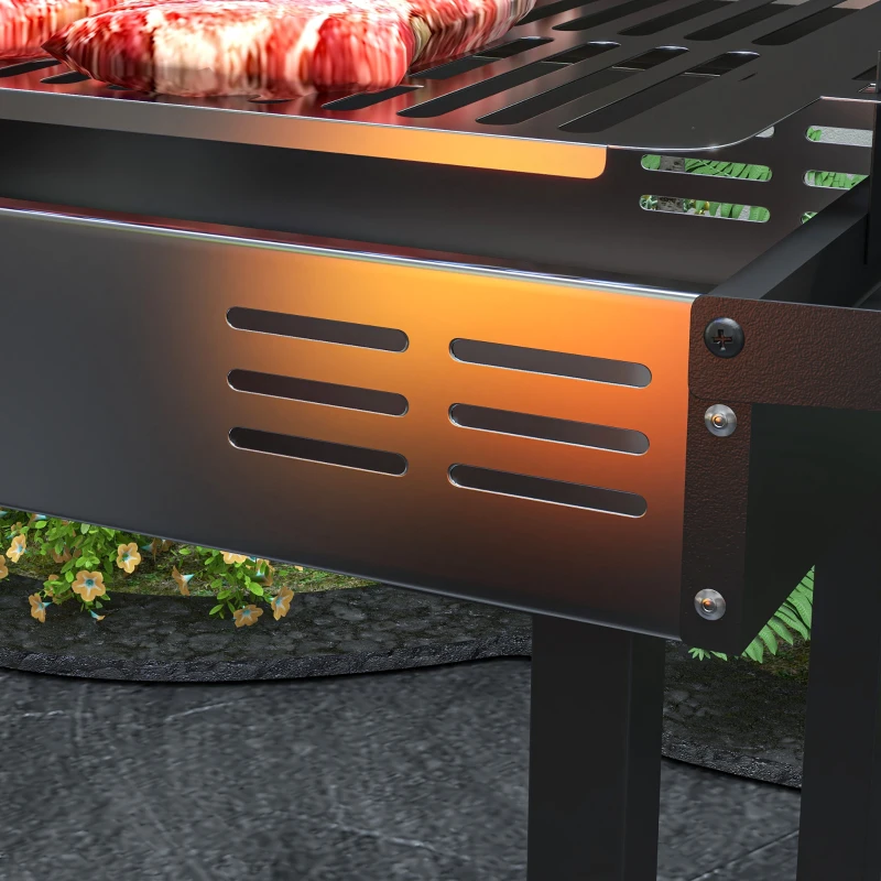 Outsunny Houtskoolgrill BBQ-Grill, verstelbaar rooster, 1 draaispies, 118 x 32 x 90 cm, Zwart + Zilver
