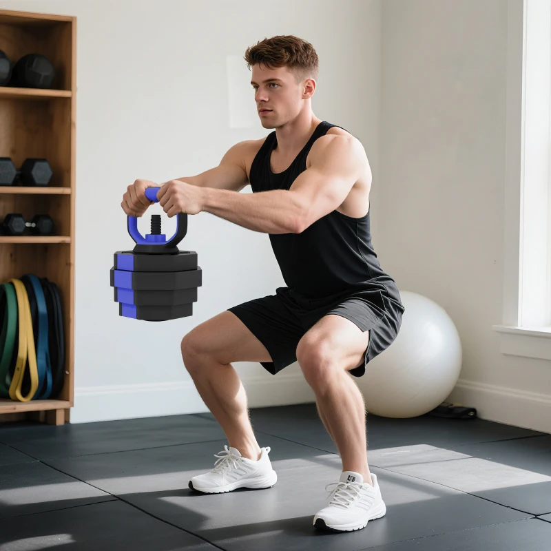 SPORTNOW Set Pesi da Palestra 6 in 1 in Plastica e Sabbia Utilizzabile come Kettlebell Manubri Bilanciere Supporto Blu