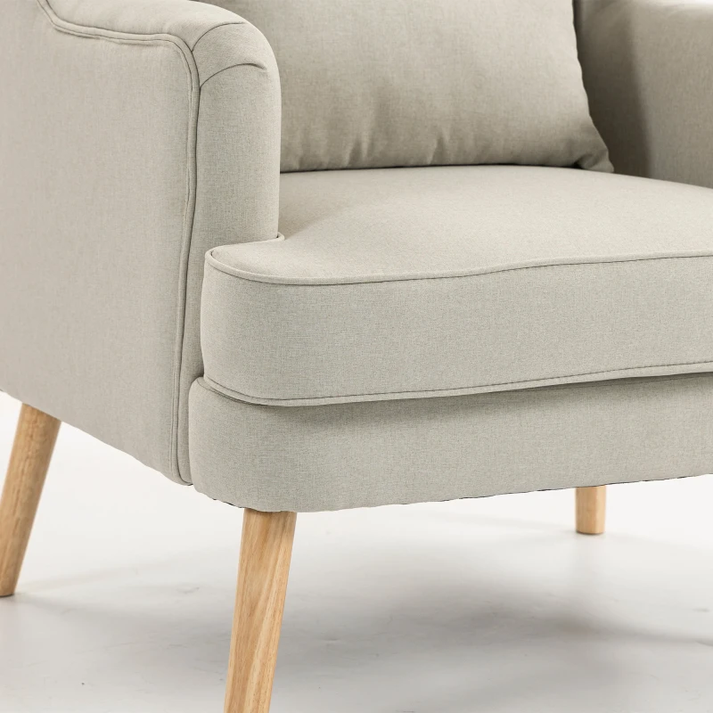 HOMCOM Sillón de Acento Sillón con Aspecto de Lino Respaldo Alto Asiento Ancho Cojín Lumbar Beige