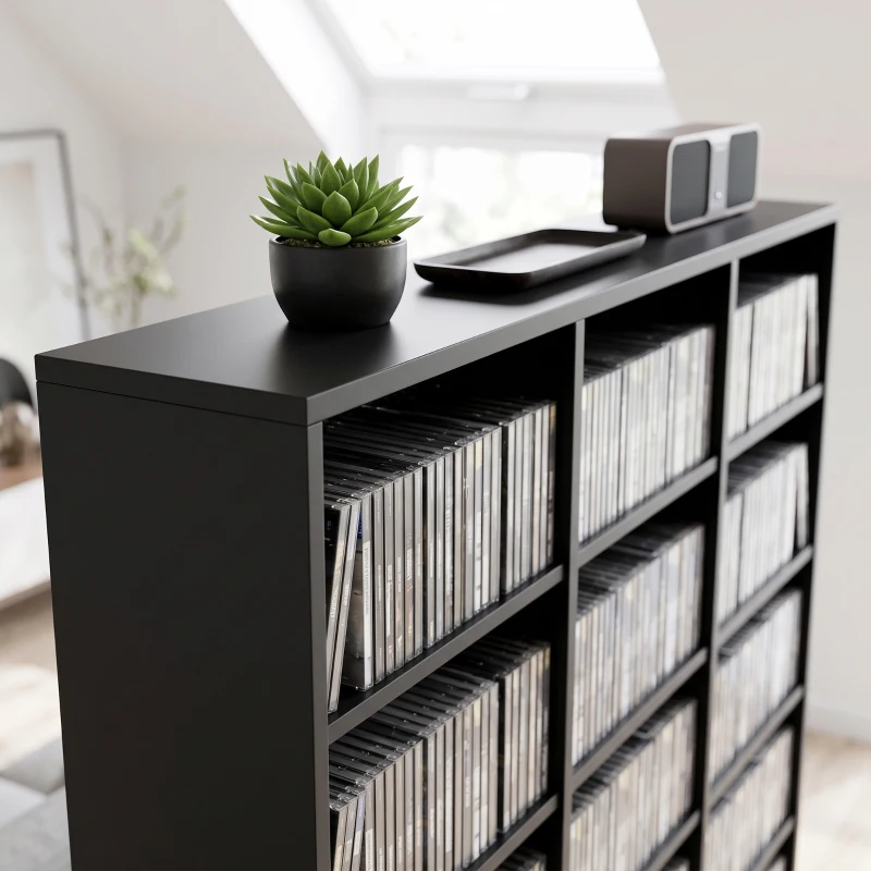 HOMCOM 835 CD/500 DVD Storage Unit, Blu-ray Media Storage Shelf with 27 Compartments and 21 Adjustable Shelves, Black