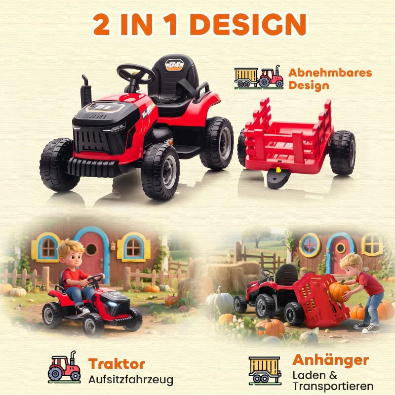 AIYAPLAY Elektrischer Kindertraktor, Aufsitz-Traktor mit Fernbedienung, Soft-Start, für Kinder im Alter von 3-8 Jahren, Rot