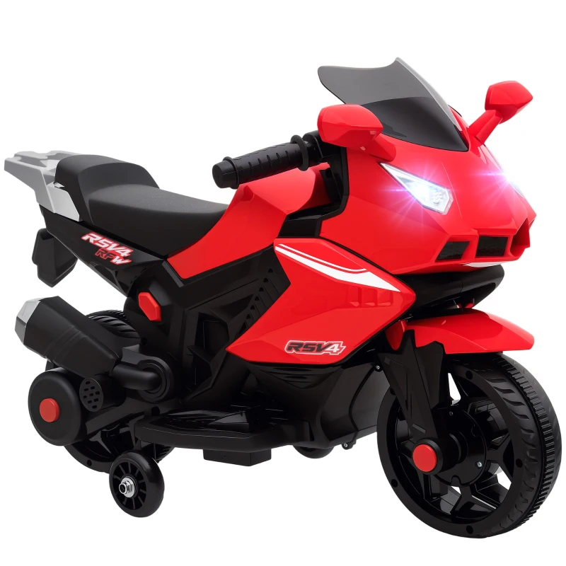 AIYAPLAY Elektro-Motorrad für Kinder, Hupe, Scheinwerfer, Musikfunktion, 2,5 km/h, Rot