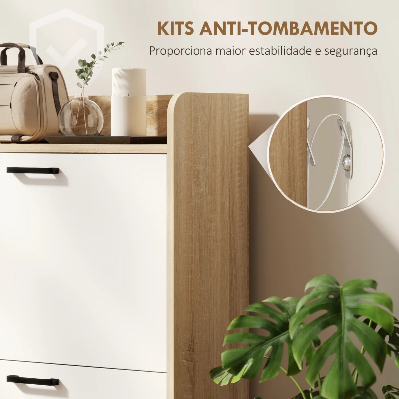 HOMCOM Sapateira Estreita com 3 Prateleiras Laterais e Prateleiras Ajustáveis para 15 Pares de Sapatos 83x24x90,5 cm Madeira e Branco
