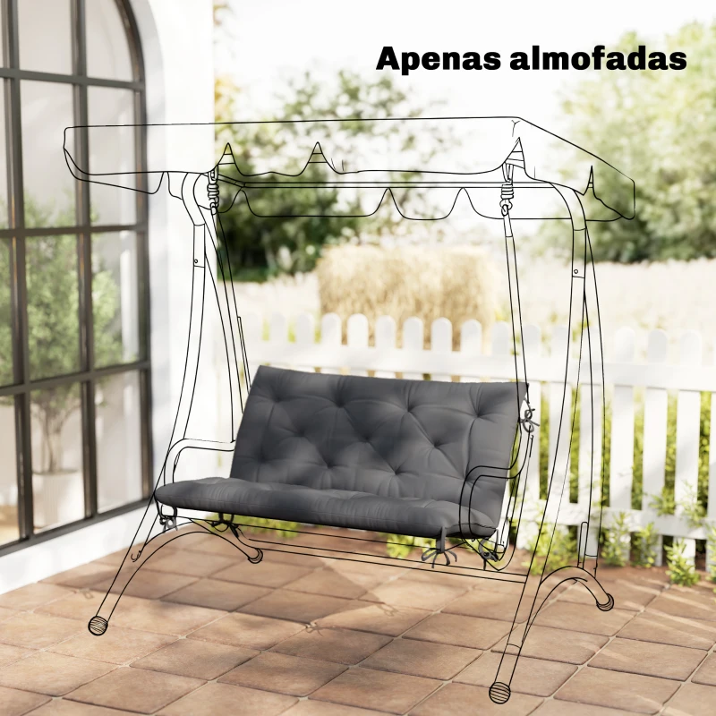 Outsunny Almofada para Banco de Jardim com Encosto, 100x98x8 cm, Almofada de Banco de 2 Lugares para Interior e Exterior com Enchimento Espesso e Tiras de Fixação, para Baloiço, Terraço, Varanda Cinzento Escuro
