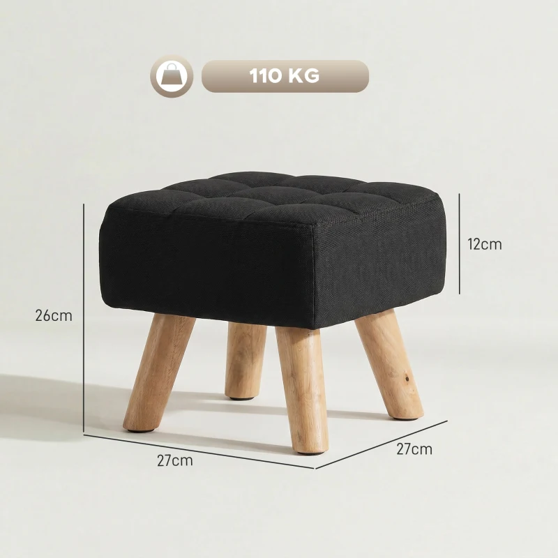 HOMCOM Linen-Look Square Padded Footstool - Black