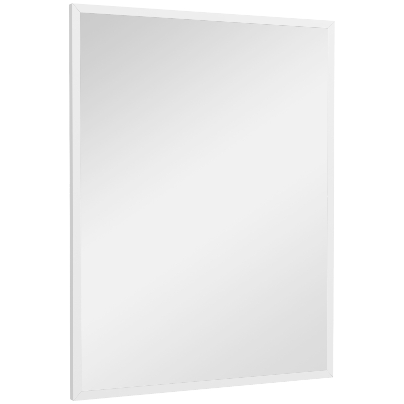HOMCOM Miroir mural rectangulaire 90 x 70 cm, cadre en bois blanc, idéal pour la salle de bain, salon ou chambre