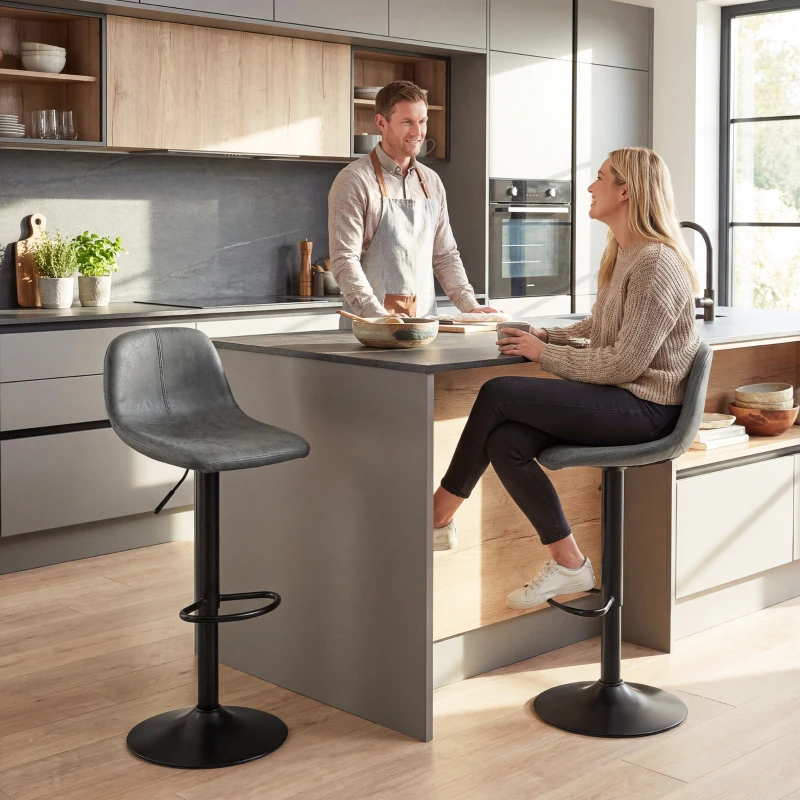 HOMCOM Bar Stools Set of 2, Modern Swivel Barstools with Footrest for Kitchen Island and Dining Room, Grey