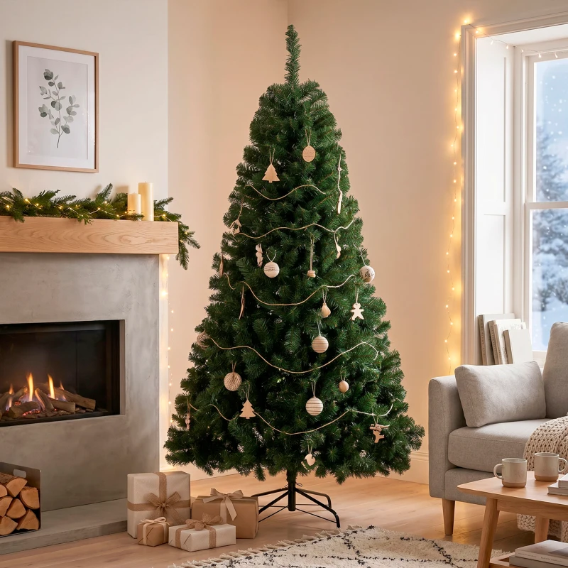 HOMCOM Árvore de Natal 180 cm Artificial com 888 Ramos Ignífugos, Base Metálica Dobrável, Verde
