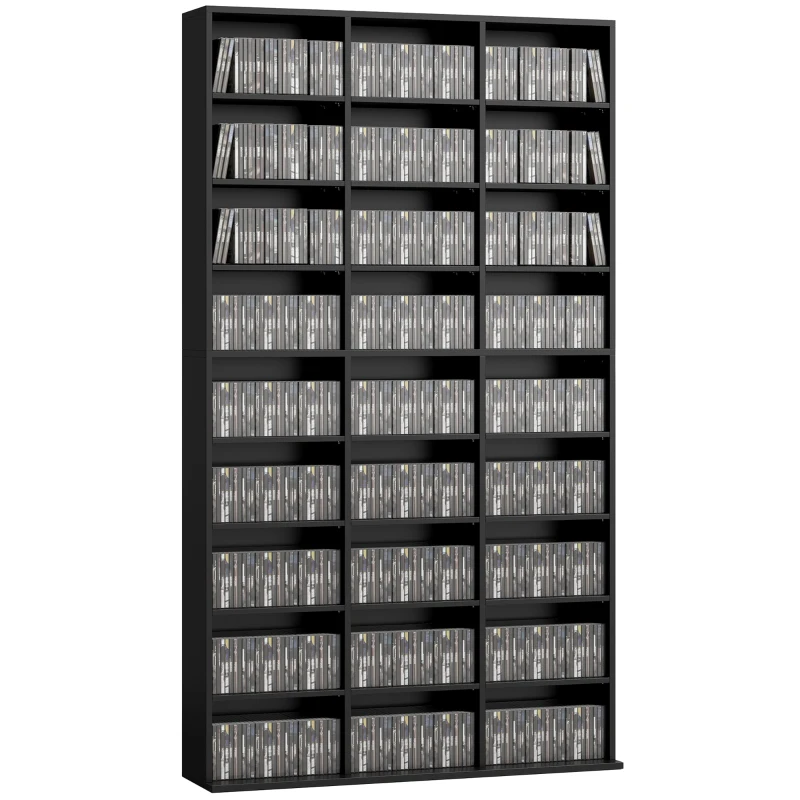HOMCOM 835 CD/500 DVD Storage Unit, Blu-ray Media Storage Shelf with 27 Compartments and 21 Adjustable Shelves, Black