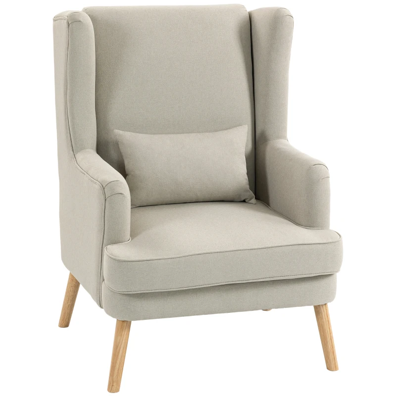 HOMCOM Sillón de Acento Sillón con Aspecto de Lino Respaldo Alto Asiento Ancho Cojín Lumbar Beige