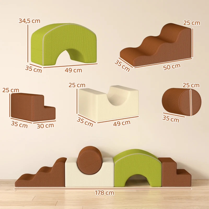AIYAPLAY Schuimblokken 5-delig Softblokken kinderset met cord-look antislip bodem Gekleurd