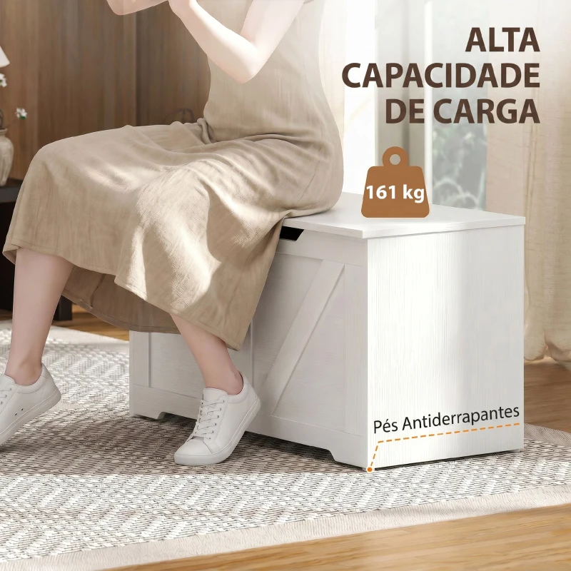 HOMCOM Baú de Arrumação 100L com Dobradiça de Segurança e Puxador em U para Hall de Entrada ou Sala 80x40x45 cm Branco