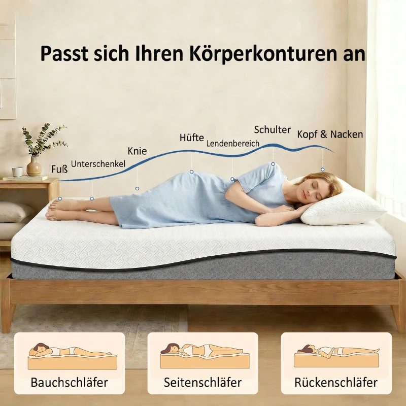 HOMCOM Matratze 140x200cm H3 mittelfest 20 cm Höhe Ergonomisch, Atmungsaktiv  aus Gel-Memory-Schaumstoff, Öko-Tex & CertiPUR