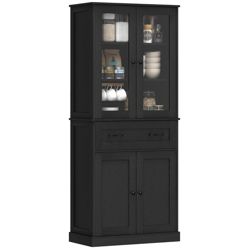 HOMCOM Keukenkast, buffet, acrylfront, lades, 76 x 40 x 182,5 cm, zwart