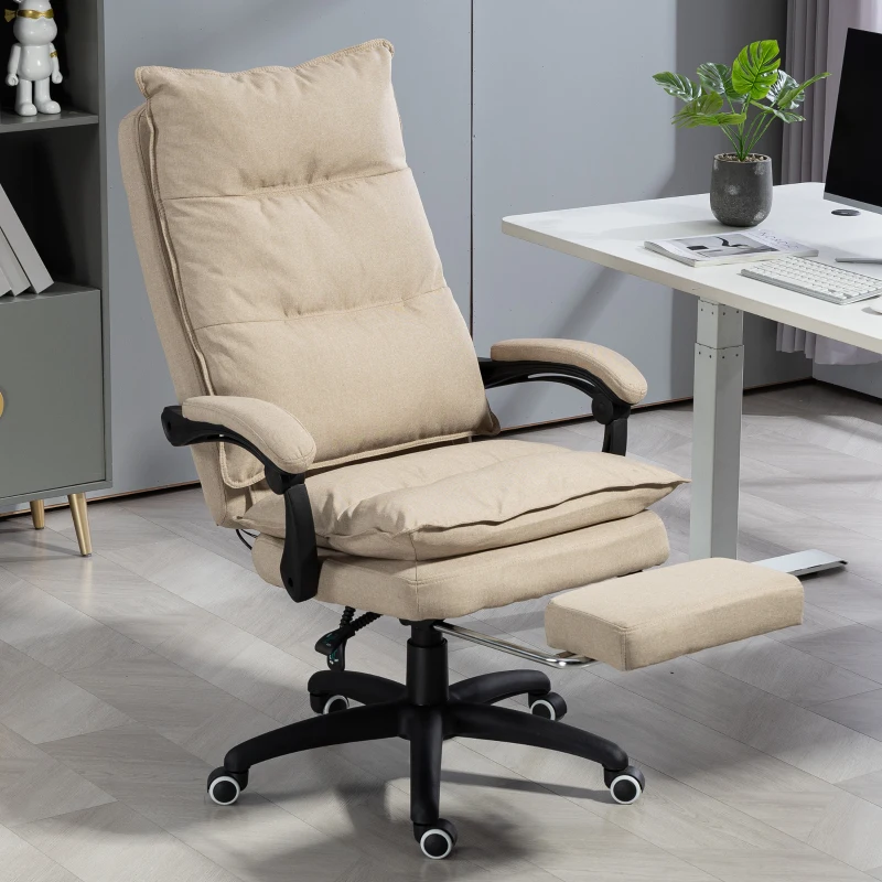 Vinsetto Cadeira de Secretária com Massagem, Altura Regulável, Encosto Reclinável, Apoio para os Pés, Giratória 360°, Bege