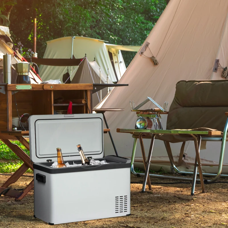 Outsunny Geleira de Compressor 30L Geleira Portátil de Carro CC 12V/24V e CA 110-240V até -22 ℃ com Tela Tátil e Alças para Barco Caminhão 61x32x40cm Branco