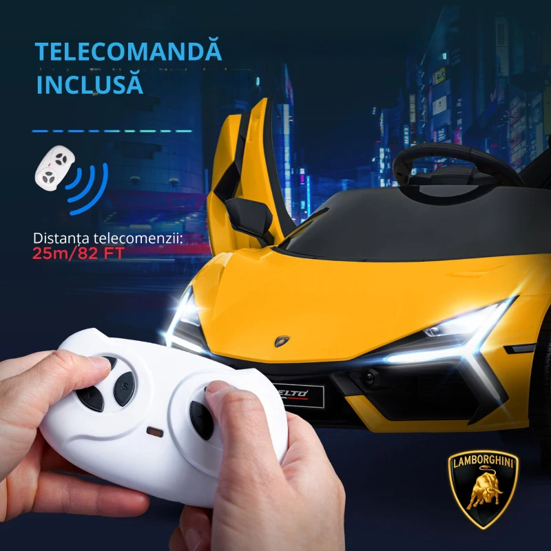 AIYAPLAY Mașină electrică 12V cu licență Lamborghini Revue vehicul electric telecomandă viteză 3-5 km/h 3-5 ani galben