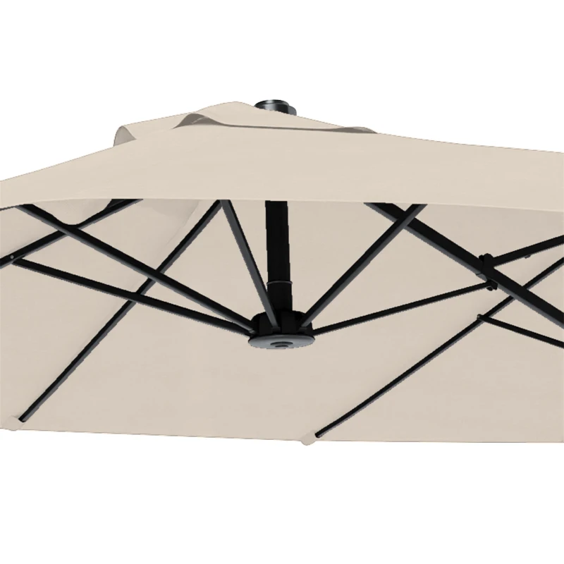 Outsunny dubbele parasol XXL Staal Polyester voor strand en tuin, ideaal voor gezin, Beige(m-11)