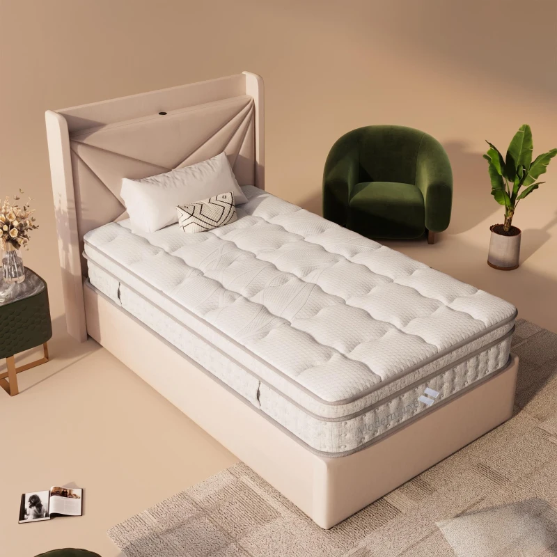 Saltea cu arcuri pocket 7 zone 90x200 cm H3, hibrid din spumă rece, 200x90x25 cm, Alb