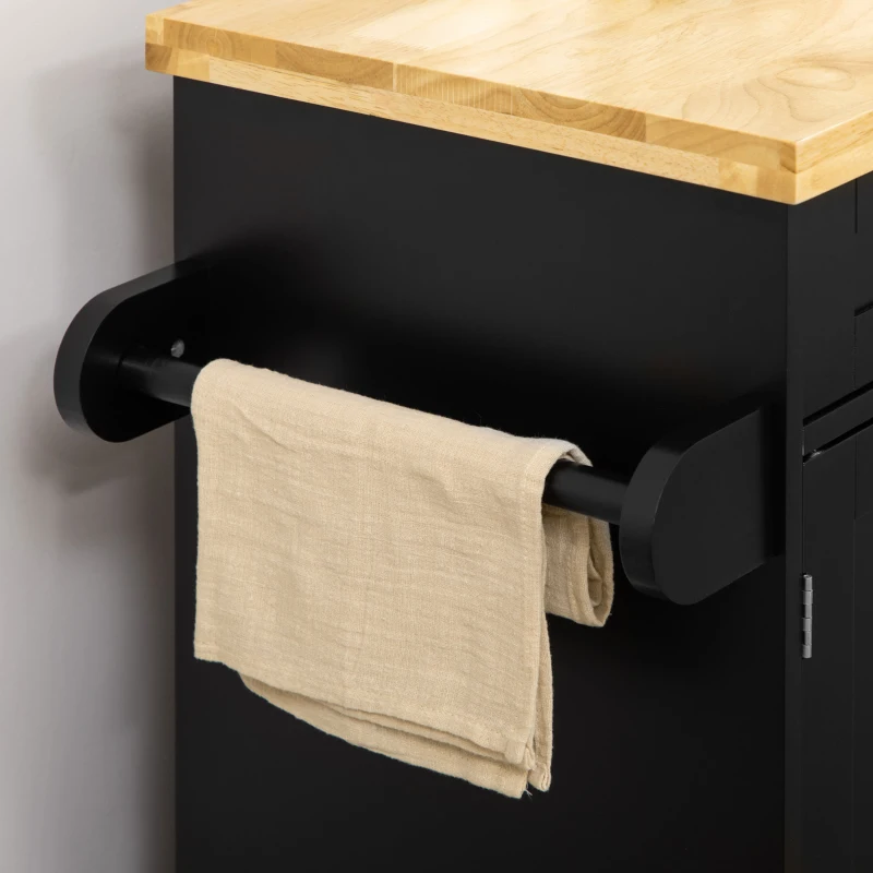 HOMCOM Keukentrolley Serveerwagen Keukenblok, 1 Kruidenrek, 1 Handdoekhouder, 109 cm x 40 cm x 89 cm, Zwart(m-8)