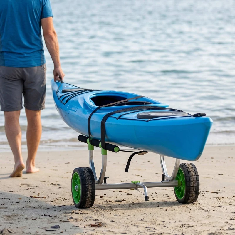 SPORTNOW Chariot de transport pour kayak stand-up paddle canoë avec largeur réglable grandes roues cadre en aluminium noir vert