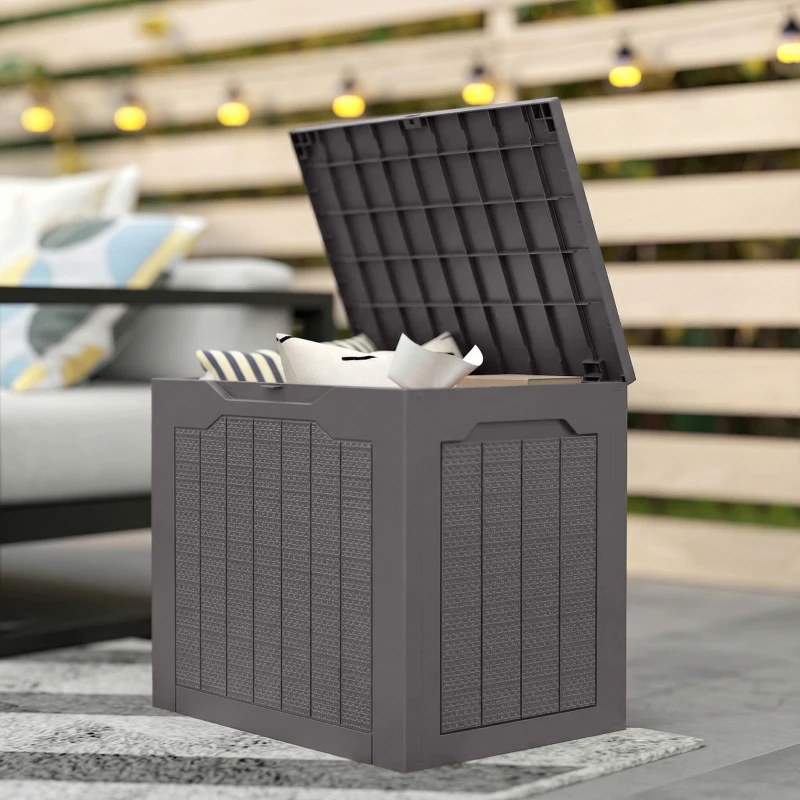 Outsunny Coffre de rangement extérieur 97L avec poignées encastrées, malle de rangement extérieur étanche 56 x 41 x 50 cm, marron
