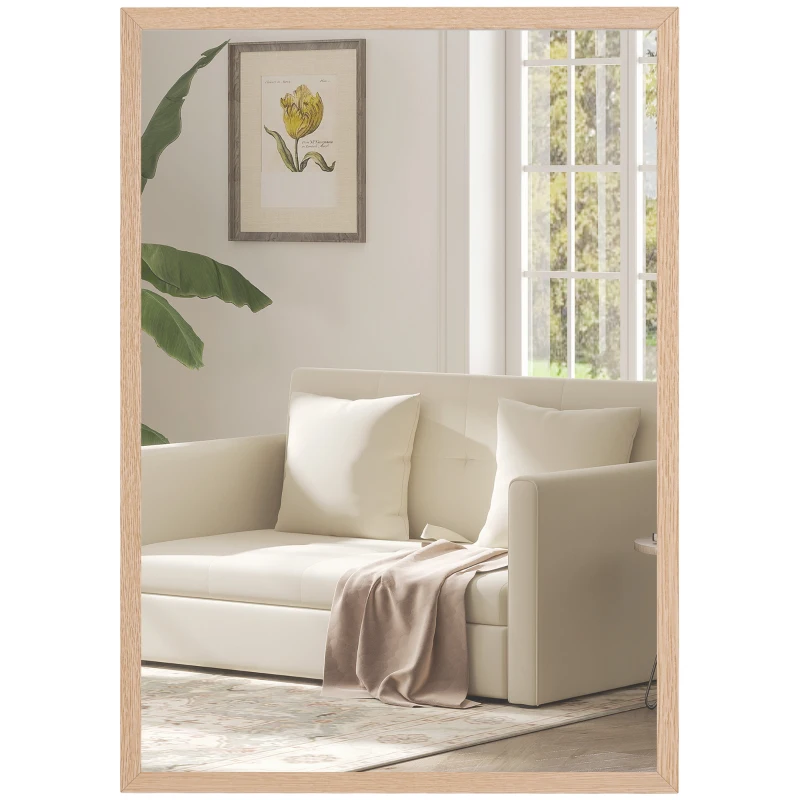 HOMCOM Miroir mural rectangulaire 50 x 70 cm, cadre en bois, idéal pour la salle de bain, salon ou chambre, naturel