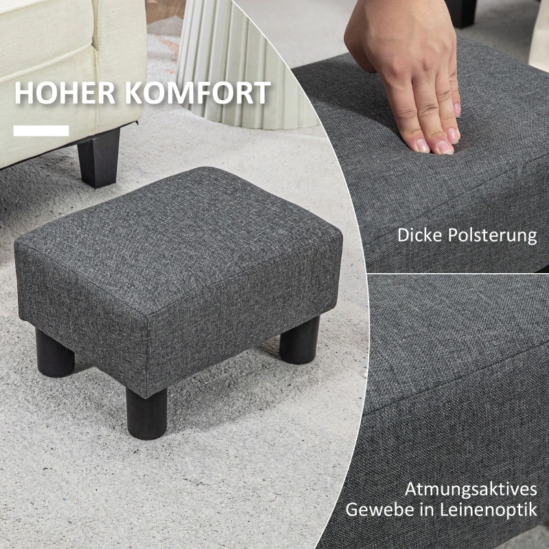 HOMCOM Voetenbank, Gestoffeerde Kruk met Linnen-Look Stofbekleding, Schuimvulling, Kunststof Poten, voor Diverse Kamers, Grijs(m-4)