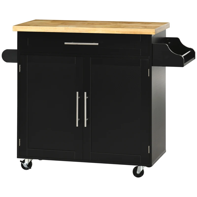 HOMCOM Keukentrolley Serveerwagen Keukenblok, 1 Kruidenrek, 1 Handdoekhouder, 109 cm x 40 cm x 89 cm, Zwart(m-10)