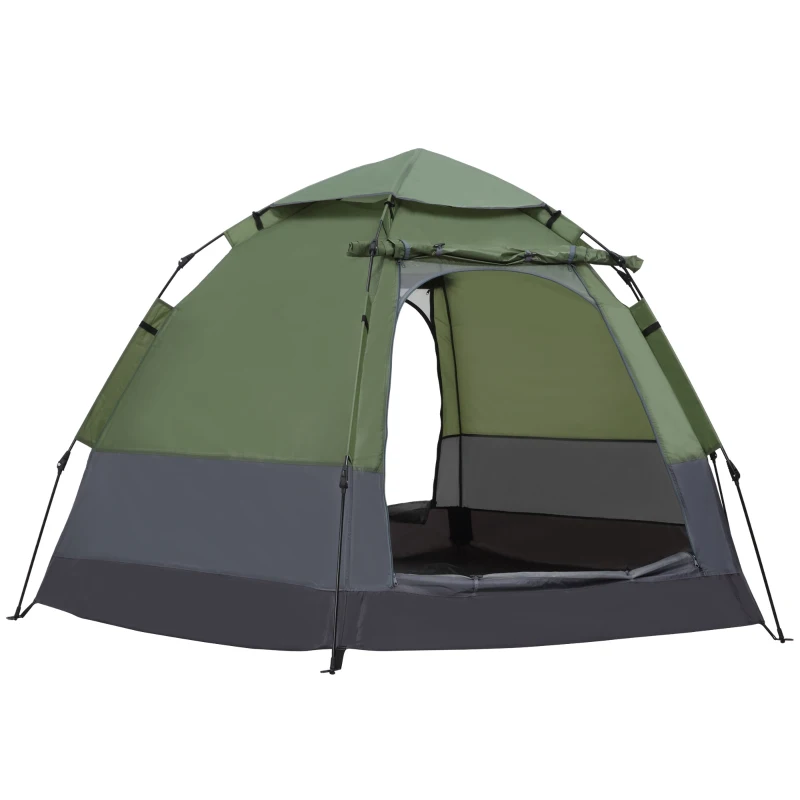 Outsunny Tente pop up tente de camping 3-4 pers. tente dôme étanche légère ventilée facile à monter 2 grandes portes dim. 2,6 x 2,6 x 1,5 m fibre verre polyester oxford vert gris