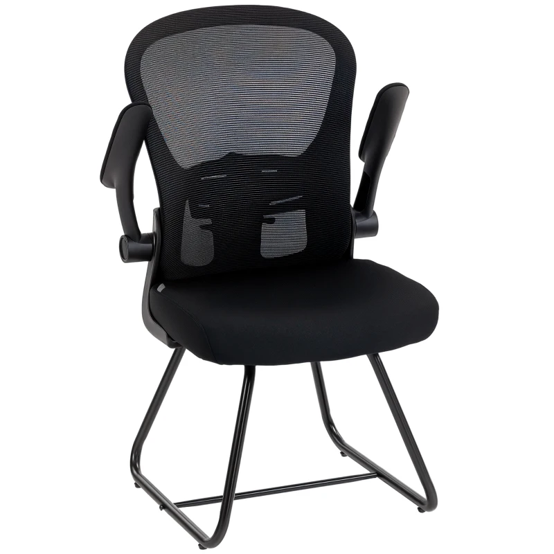 HOMCOM Reception Chair, Conference Meeting Office Chair with Flip-up Armrest, Mesh Backrest, Lumbar Support and Metal Base