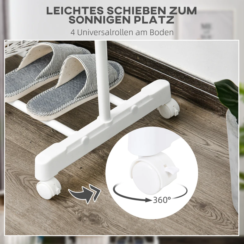 HOMCOM Rollende garderobestander, hoogteverstelbaar, met onderste plank, 4 wielen, Wit