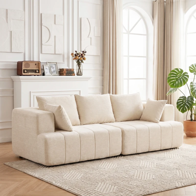 HOMCOM Divano 3 posti in chenille da 248 cm con seduta ampia e cuscini a molle, beige