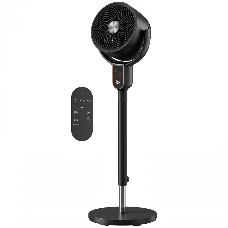 HOMCOM Ventilateur sur pied silencieux 20 dB, oscillation 70°+90°, 8 vitesses, télécommande, minuterie 12H, hauteur réglable